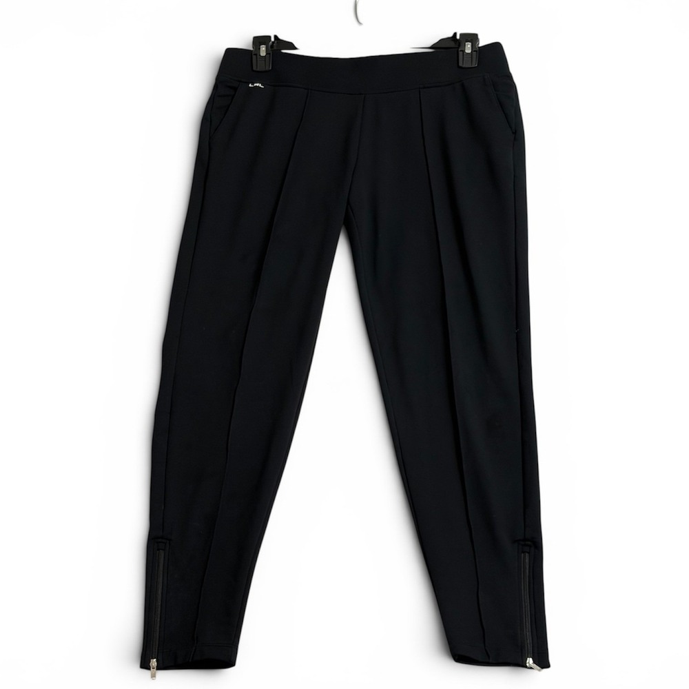 Lauren Ralph Lauren Pants Large Black Knit Womens Ankle Zip Pintuck Excellent